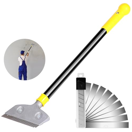 HASTHIP Blade Scraper Floor and Wall Scraper 23.6 Inches Long Handle Cleaning Scraper with 10Pcs Replacement Razor Blades Heavy Duty Aluminum Alloy Cleaning Scraper for Wall, Glass, Tiles