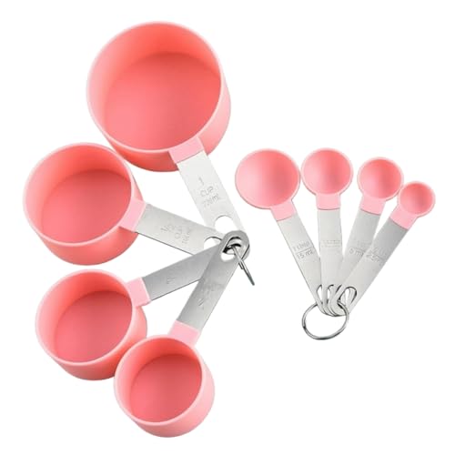 ZIBUYU® 8Pc Measuring Cups and Spoons Kitchen Gadgets, Plastic&402 Stainless Steel Steel Handle Nesting Measure Combo Set, for Measuring Dry and Liquid Ingredients, Cooking&Cake Baking Tool