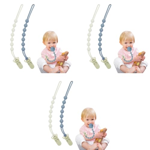 SNOWIE SOFT® 6PCS Silicone Pacifier Clip Chains with Safe Clips BPA-Free Baby Soother Link Straps for Boys Girls Prevents Dropping New Born Essentials