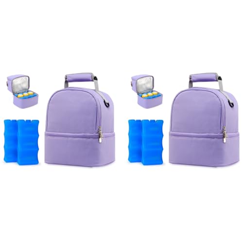 ZIBUYU® Breastmilk Storage Bag with Ice Pack Double Layer Warmer Insulated with Strap Fits 6 Ounces Bottles Waterproof Mommy Diaper Bento Box Backpack Purple 2 PCS