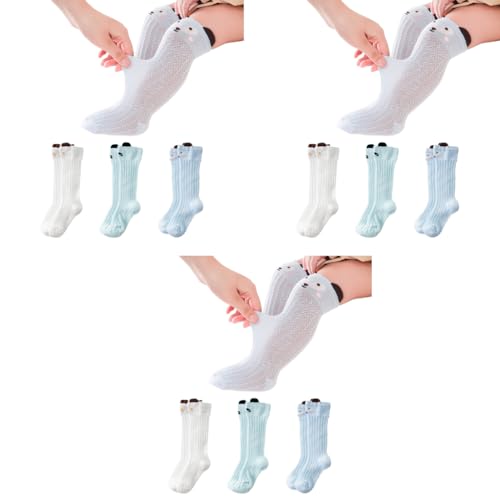 SNOWIE SOFT® 3 Pairs Baby Girls Polyester Cotton Mesh Knee High Breathable Summer Cartoon Socks Stockings Gift 1-3 Years Old 3PCS