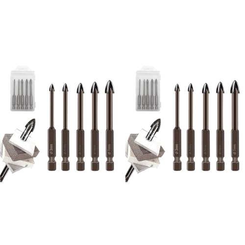 Serplex® 10PCS Glass Tile Concrete Drill Bit Set Multi-Function Triangle Cross Alloy Tip Tools Hex Shank Tungsten Carbide for Ceramic Wall Wood 3-7 mm