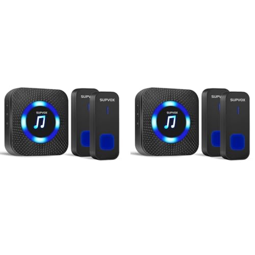 Supvox® Wireless Door Bell for Home 1 Receiver 2 Transmitter Calling for Office Waterproof IP55 Long Range Remote with LED Indicator Light 55 Ringtones 2PCS