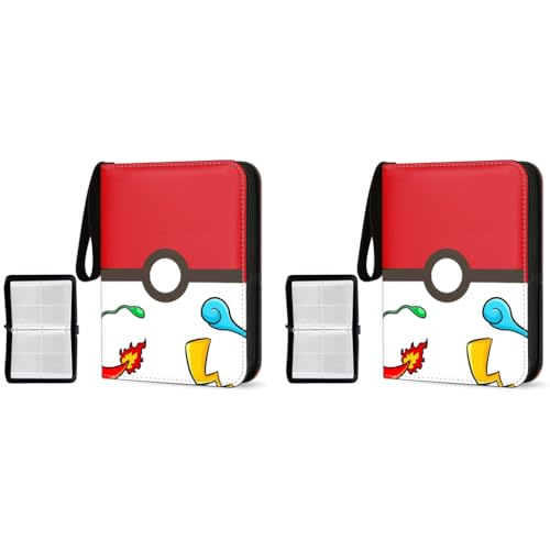 PATPAT® Poke Mon Binder Cards Collector Album Holder For 400 Cartoon Prints Zipper Bag Trading Card Collection Case Gift Kids Boys Girls Red 2PCS