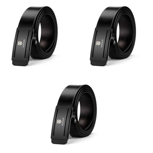 GUSTAVE® Belts for Men Leather with Auto Lock Adjustable Length No Need to Punch Length 125-130CM 3 PCS