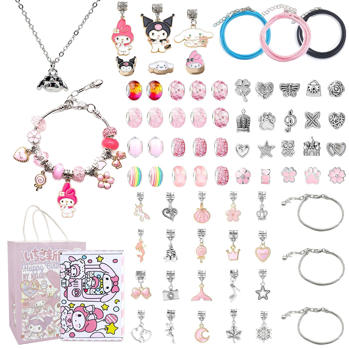 SANNIDHI Kuromi Charm Bracelet Making Set, Sanrio-Themed Jewellery Bracelet Making Kit, Kuromi Bracelets Necklaces DIY Craft Gift Box Set, Children Day Christmas Gift for Girls Teens Ages 5-12