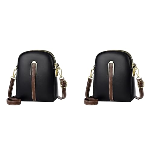 PALAY® Sling Bag Stylish PU Women Crossbody Phone Double Layer Daily with Detachable Shoulder Belt Casual Zipper Pouches Gift for Women 2 PCS