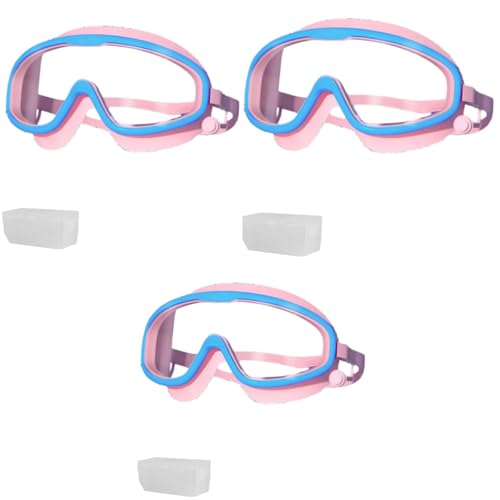 Proberos® Swimming Goggles for Kids with Ear Plugs UV Protection Anti-Fog No Leaking Comfort Fit Professional Adjustable Strap Design for 3-16 Years Children Pink 3 PCS