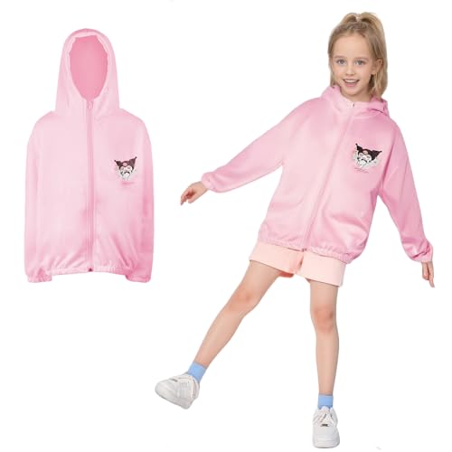 SNOWIE SOFT® Kuromi Summer Sun Protection Jacket for Girls, UPF50+ UV Protection Jacket Sunscreen Jacket for Girls Kids, Long Sleeve Anti 98% Uv Jacket for Hiking Outdoor for 26-32.5kg 125-135cm Girls