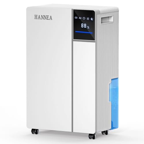 HANNEA® Dehumidifier for Home 250W 12L/day Dehumidifier with Drain Hose Up to 350 ft² Coverage Ideal for Basement Bedroom Bathroom Intelligent Humidity Control Auto Defrost, 24H Timer