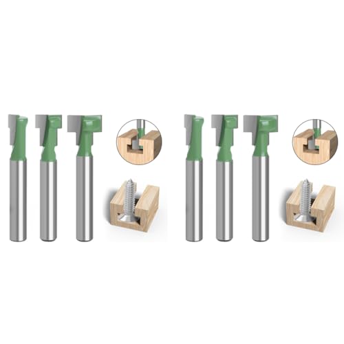 Serplex® 6PCS Router Bits Universal 1/4 Inch Shank Bit Set 5/16 3/8 1/2 Diameter Hole Cutter Blade for Wood Hex Bolt T-Track Slotting Milling Cutters Set