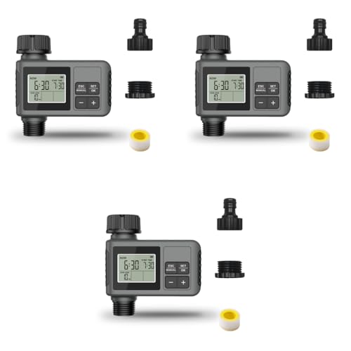 HASTHIP® Automatic Water Timer for Garden Faucet Programmable LCD Auto Watering System with Manual Control Smart Irrigation Timer for Lawn 3 PCS