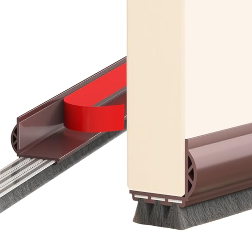 HASTHIP® 35'' Room Door Sweep Noise Reduction Fine Bristles Door Sweep Dustproof Windproof Door Bottom Gap Filler Sweep Self Adhesive PVC Cuttable Door Bottom Door Sweep with Alloy Saw Blade Strip