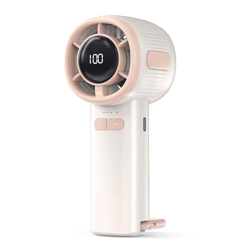 Verilux® USB Handheld USB Fan Stepless Airflow Adjsutable with Digital Display High Speed Cooling Fan Rechargeable Outdoor Portable Pocket Fan with Loop Buckle, for Hiking, Travel, Commuting