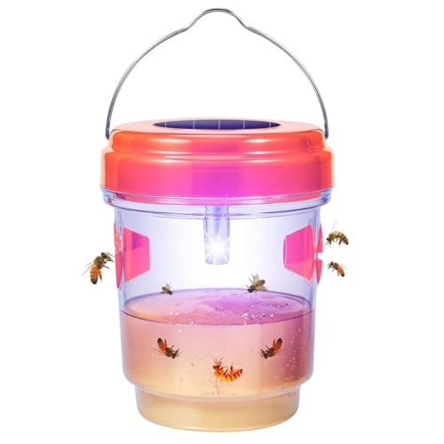 HASTHIP® Wasp Trap Lamp Solar Powered Fruit Flies Bait Trap Lamp Hanging Bee Trap Lamp for Fruit Trees Outdoor Waterproof LED Bug Trap Lamp DIY Bait Trap for Fruit Trees, Orchard, Balcony, Garden