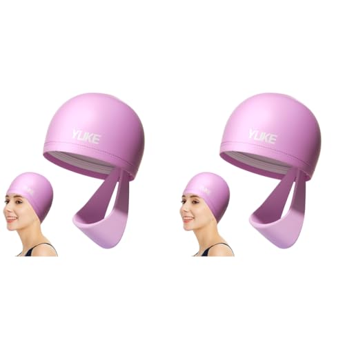 Proberos® Swimming Cap for Women with Head Band Waterproof Elastic PU Coated Ideal All Shape Easy Fit No Hair Pulling Swim Diving Water Sports 2PCS