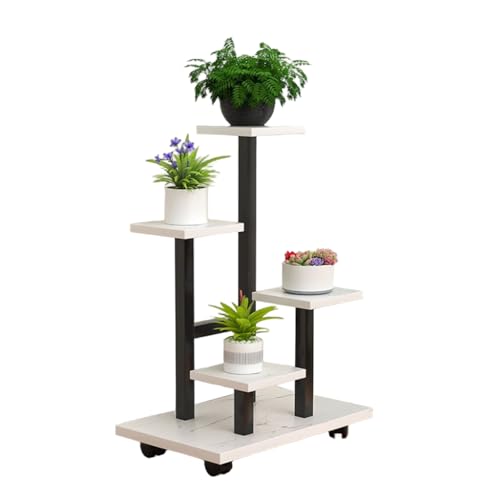 HASTHIP® Mobile Planter Rack, Multi Planter Pot Holder Rack, Assembly Indoor Flower Pot Floor Stand with Caster Wheels, Modern Minimalst Steel Green Pot Stand for Living Room, Balcony, 35x23x87cm