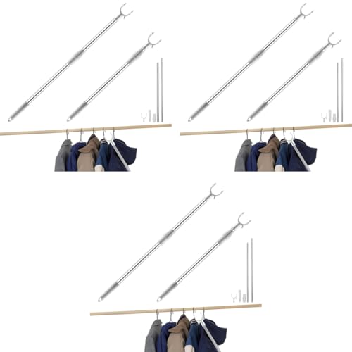 HASTHIP® Retractable Clothesline Pole 32.6-56.2 Inch Telescopic Laundry Hanging Rod Zinc Alloy Prongs Suitable for Indoor and Outdoor Use 3PCS