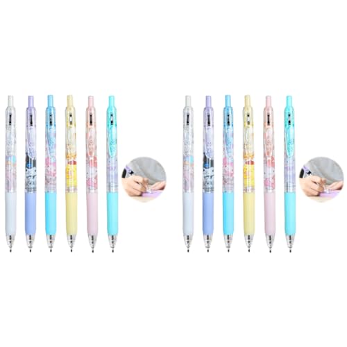 HASTHIP® 6Pcs Kawaii Click Pens Cute Sanrio Series Pens 0.5mm Black Click Office School Stationeries Supplies Gift Ball Pen Set X 2