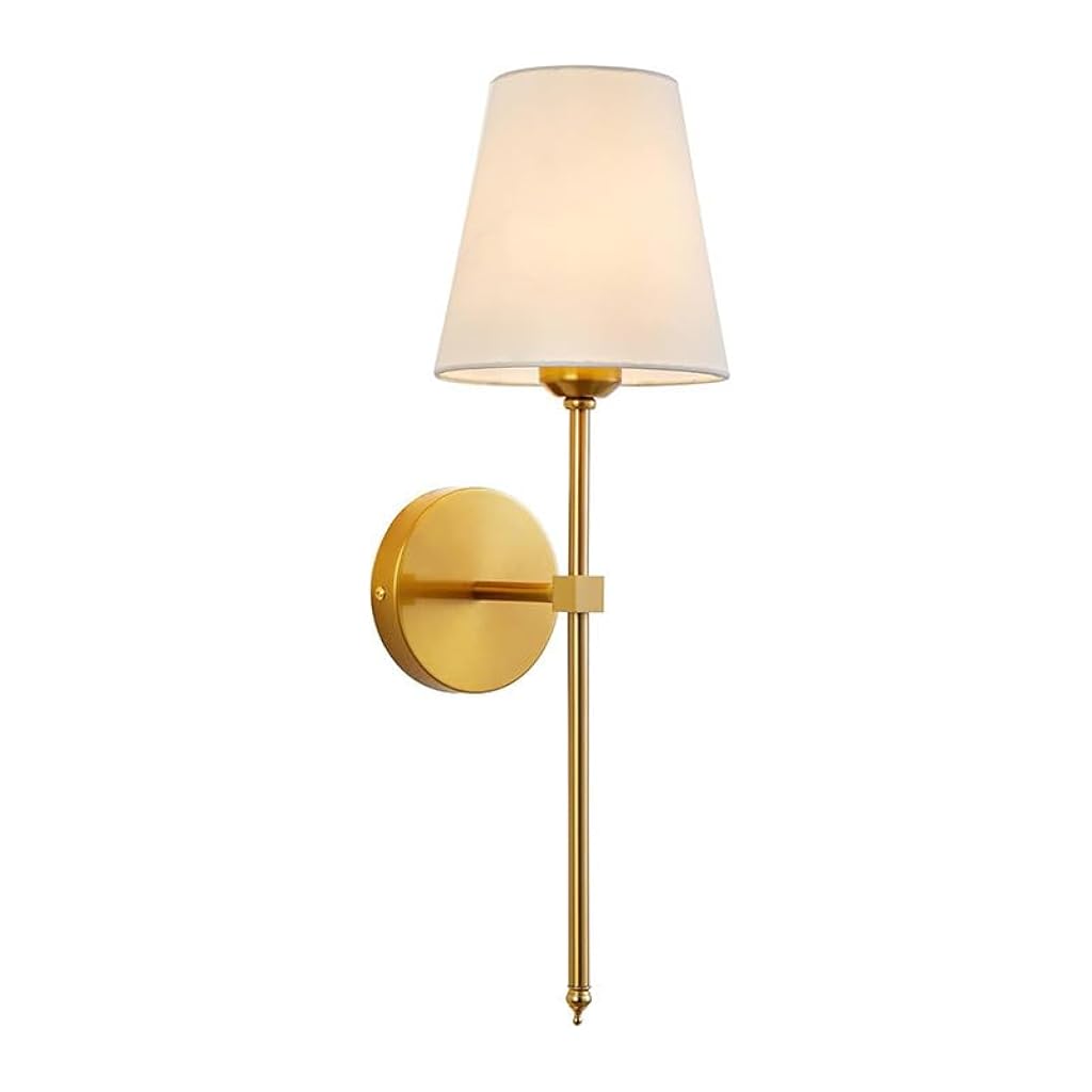 ELEPHANTBOAT® Wall Lights, Classic Brushed Brass Sconces Wall Lighting, Hardwired Bathroom Vanity Light Fixture with Fabric Shade for Bedroom Living Room Hallway Kitchen, Gold