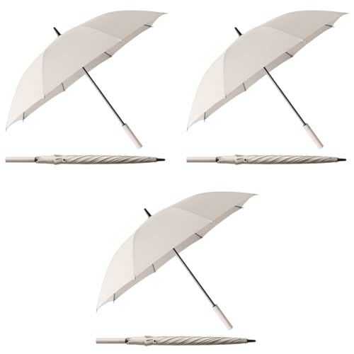 PALAY® Big Umbrella for Men Oxford with Straight Shank Unisex Windproof Rain Sun Protection Large Canopy Reinforced 8 Fiber Ribs Auto One-Touch Open Commute Outdoor Beige 3 PCS