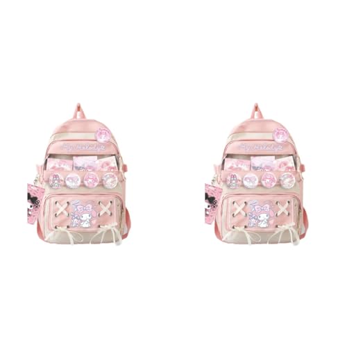 Climberty® Kawaii Melody School Backpack for Girls Multi Compartment Book Bag with DIY Accessories Pink Cartoon 2 PCS