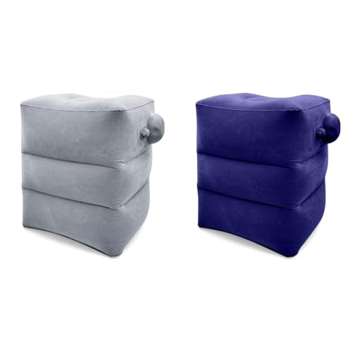 HANNEA® 2Pcs Inflatable Air Pillow Travel Soft Foot Rest Foldable Travel Pillows Self-Inflatable Air Pillow for Cars, Office, Toddler Airplanes Journey Essentials - Grey&Blue