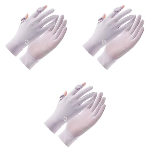 SANNIDHI® Hand Gloves for Sun Protection Women Bike UPF 50+ UV Ice Cool Driving Breathable Mesh Summer Golfing Sports Purple 3PCS