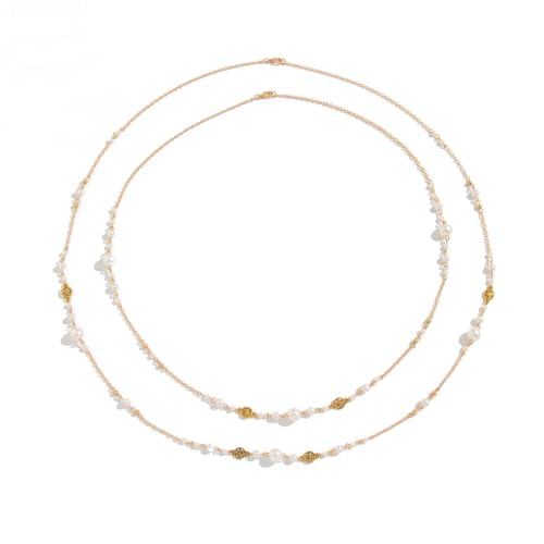SANNIDHI® Necklace for Women Pearl Long Necklace Chain Dainty Gold Layered Pearls Necklaces Sweater Strand Chain Jewelry