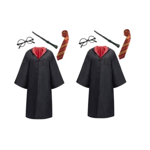 PATPAT® Harry Potter Wizard Costume Robe Set Cosplay for Women Men School Magic Cloak with Wands Tie Glasses Adult Teens Size L Height 170-175cm Black Red Color 2 PCS