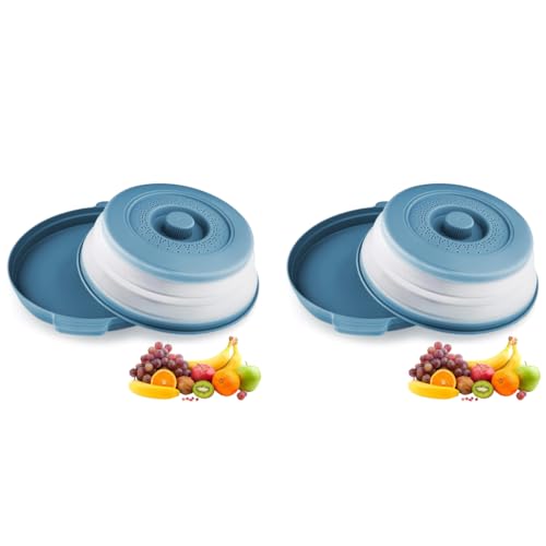 HASTHIP® Polypropylene 10.5 Inch Microwave Plate Cover Tray Collapsible Food Lid with Top Steam Vent Safe Material Blue 2PCS