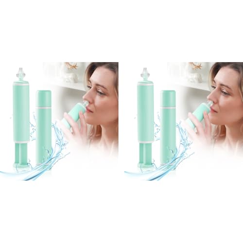 HANNEA® 60ml Nasal Rinser Portable Adult Nose Syringe Cleaner Soft Silicone Nozzle Design Manual Aspirator with Personal Case Green 2PCS