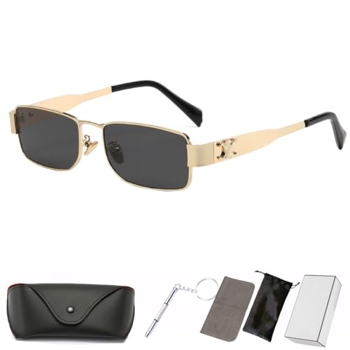 PALAY® Luxury Metal Small Frame Punk Sunglasses Women and Men Summer Traveling Eyeglasses（Black）