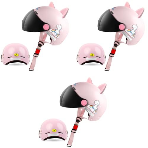 Proberos® Kids Bike Scooter Safety Helmet for 5-12 Year with UV Protection Visor Adjustable Chin Strap Anti-Impact Cushioning Cartoon Bunny Ear Unicorn Bicycle Girls Boys Pink 3 PCS