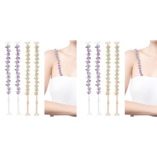 SANNIDHI® Bra Straps for Women Fancy Straps for Bra, 2 Pairs Embroidered Floral Bra Straps, 1.8cm Width Stretchy Adjustable Bra Strap Replacement for Off Shoulder Tops Dress Evening Dress 2 PCS