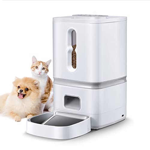 Qpets® 7L Automatic Dog Cat Feeder Pet Feeder with Bowl Programmable Time and Quantition, Cat Food Dispenser with 4 Meals Auto Feeding, Voicemail Recording