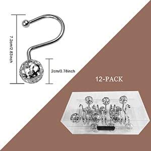 ELEPHANTBOAT Shower Curtain Rings for Bathroom Rods featuring 12 Metal Rustproof Hooks with Hollow Ball Design