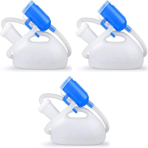 HANNEA® Urine Collector for Men, 2000ml Mens Urine Collector for Bed, Urinals Urine Pot for Men with 5.2ft Tube, Reusable Spill Proof Outdoor Emergency Pee Bottle for Kids Adult Car Travel Camping 3 PCS