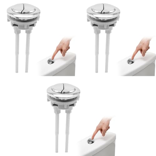 HASTHIP® Dual Flush Toilet Button Silver Universal Replacement Tank for 48mm-58mm Hole Water-Saving Half Full Easy Install Durable Rust-Resistant Accessories 3 PCS