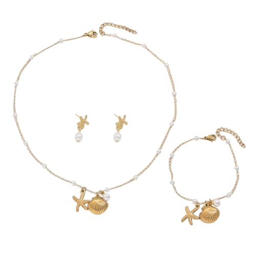SANNIDHI® Necklace Set for Women Stylish Seashell Necklaces Earrings Jewelry Set for Woman Starfish Shell Pearl Necklace Irregular Jewelry Sets
