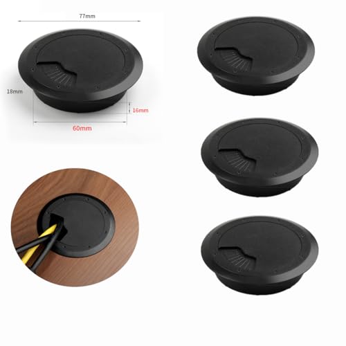 Serplex® 4Pcs 2.36Inch Desk Grommet Desk Wire Cord Cable Grommets Hole Cover Flexible Cord Grommets Cable Wire Grommet Hole Cover for Managing and Hiding Office PC,Black