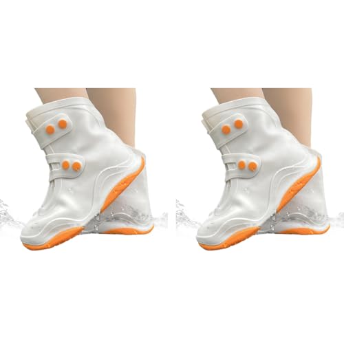 PALAY® Silicone Shoe Rain Cover for Men Women Waterproof Outdoor High Top Anti-slip Puncture Proof Sole Design with Button Closure US Size 7.5-9 2 PCS