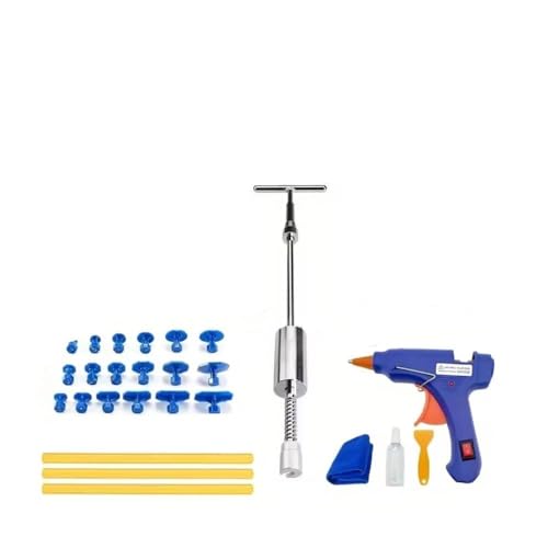 STHIRA® Car Dent Repair Tool Kit T-Bar Puller Tool Kit, Includes 18Pcs Multi-sized Pulling Tabs, Glue Gun & Glue Stick, Scraper Tool, Empty Alcohol Spray Bottle, Cloth Wipe