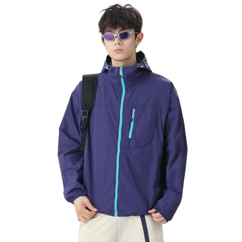 Venzina® Men's Lightweight Athletic Jacket Stylish UPF 50+ Sun Protection Top Quick Dry Full Zip Hoodie with Back Air Vent & Chest Zip Pocket, Waterproof UV Workout Coat for Outdoor, Purple, M