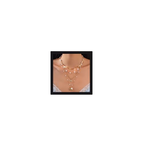 SANNIDHI® Necklace for Women Girls 4Pcs Boho Gold Seashell Starfish Pendant Necklaces Layered Pearl Herringbone Necklace Chains Beach Jewelry Gift Item for Women