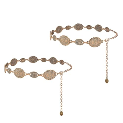 PALAY® 2Pcs Waist Belt for Women Dresses Golden Metal Concho Hip Belt for Saree Fashion Adjustable Western Vintage Waist Chain Stylish Boho Saree Belts Dresses,Jeans,Skirts