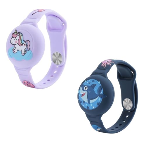 ZORBES® 2PCS Kids AirTag Bracelet Cartoon Unicorn Silicone Bracelet for AirTag Anti-Lost AirTag Bracelet Waterproof Full Cover Protection Silicone Cover