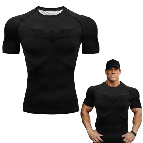 Proberos® Sport T-shirt for Men Quick Dry Polyester Short Sleeve Fashion Print T-Shirt Close-fit T-Shirt for Workout, Running, Black, XL