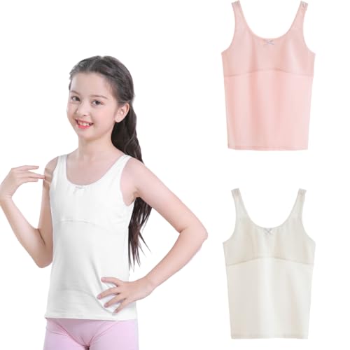 SNOWIE SOFT 2Pcs Sports Bra For Girls, Cotton Teenager Bra For Girls Elasticity Girls Bra Soft Comfortable Teenager Bra Sport Ringless Bra For Girls Triple Lining Training Bras For All Day Wear