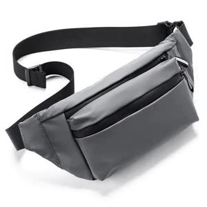ZIBUYU Fanny Waist Bag for Men and Women Stylish Waterproof Slim Fanny Bag for Travel with Adjustable Strap Small Waist Bag for Traveling Walking Cycling Running Phones Keys Cards - Gray